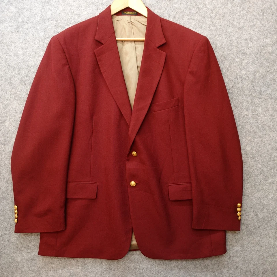 USA Made Hopsack Wool Blazer Mens 46R Burgundy Solid Gold Button Tailored Jacket - Image 3 of 4