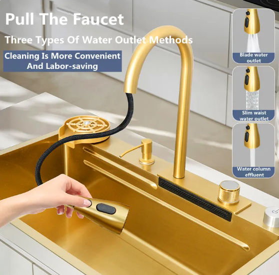 304 Stainless Steel kitchen Waterfall Sink,Washing Basin,Large Single