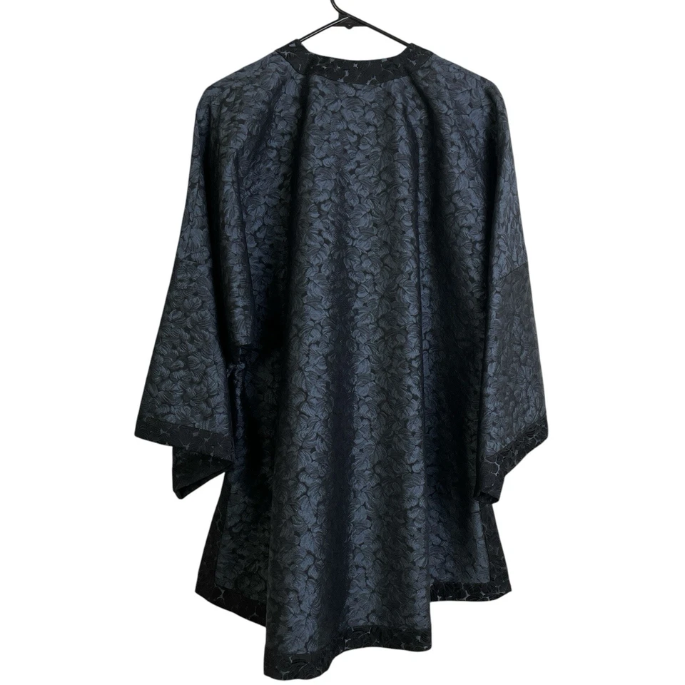 Chaqueta Haori ESKANDAR Talla 0=S/M Negra Azul Lana Hoja de Seda Jacquard Gran Tamaño Foto 2 de 4