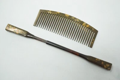 Ensemble épingle à cheveux et peigne japonais en bois avec peinture fine et s... - Photo 1/4