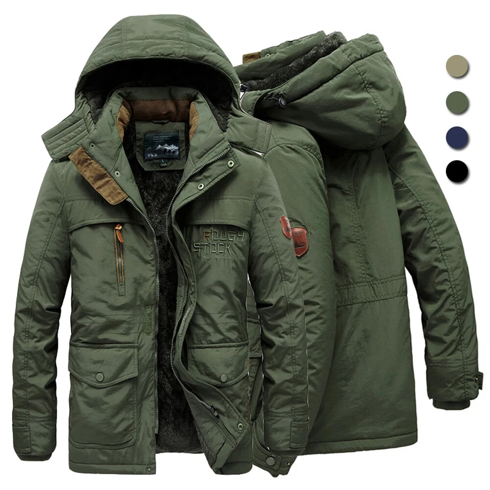 Men's Winter Hooded Windbreaker Jacket Fleece Lined Warm Parka Coat Outerwear