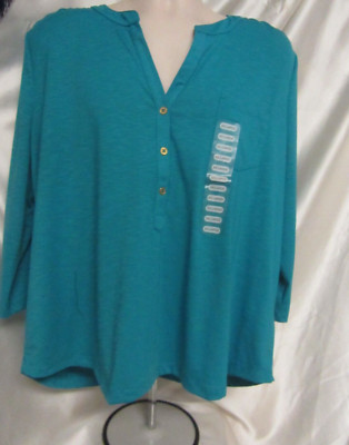 WOMEN`S RAFAELLA BLOUSE SIZE 2X (PLUS SIZE) NEW W/T CARIBBEAN BLUE
