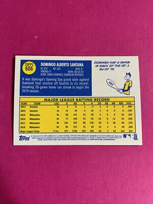 🐶 2019 Topps Heritage High Number #606 Domingo Santana Mariners