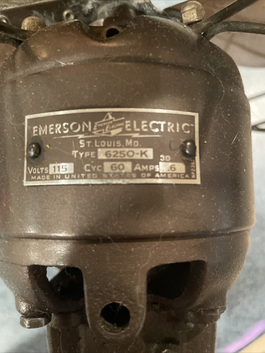Antique Emerson Electric 6250-K Brass Blade Oscillating Desk Fan