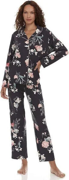 New Flora by Flora Nikrooz Women's Lindsey 2-Pc. Printed Dark Gray Pajama Set XL