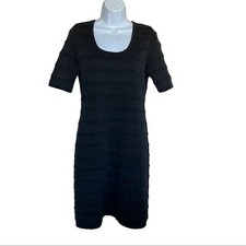 Calvin Klein Women's Size M Ribbed Sweater Dress Stretch Charcoal Grey Midi 