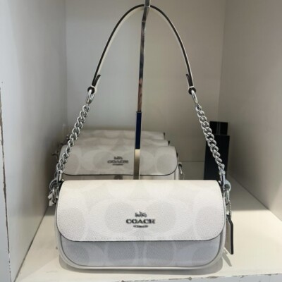 NWT Coach Hailey Flap Bag In Signature Canvas CAN70 SV/ White