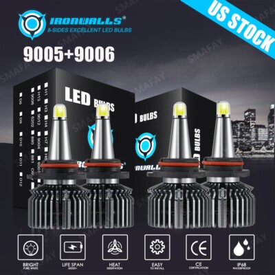 8-Side 9005 9006 LED Headlights Kit Bulbs 6000K High Low Beam Super White Bright