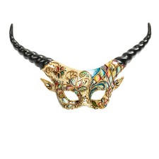 White Gold Krampus Black Horn Crackle Devil Mask for Party