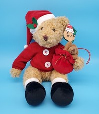 Russ Plush 12" Sammy Santa Brown Teddy Bear w Bonus Christmas Ornament in Sack