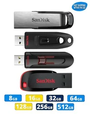 Sandisk Flash Drive 32GB 64GB 128GB 256GB 512GB Blade Glide Ultra Flair lot