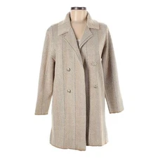 Anne Klein Chevron Stripe Tan Peacoat Trench Style Knit Open Coatigan Size M NWT