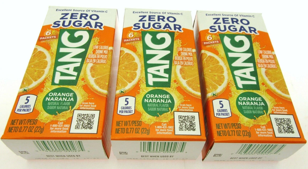 Tang Zero Sugar Orange Naturally Flavored Powdered Soft Drink Mix, 6 ct