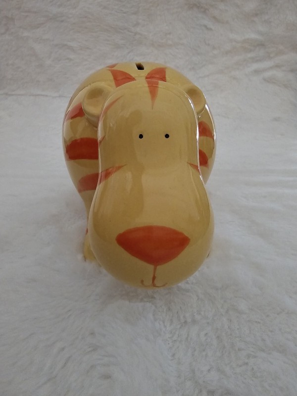 Super Cute Hippopotamus Hippo Piggy Bank With Orange Tiger Stripes And Stopper