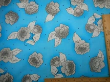 Quilt Fabric By The Yard Lt Gray Floral on Turquoise Premium Quilting Cotton 