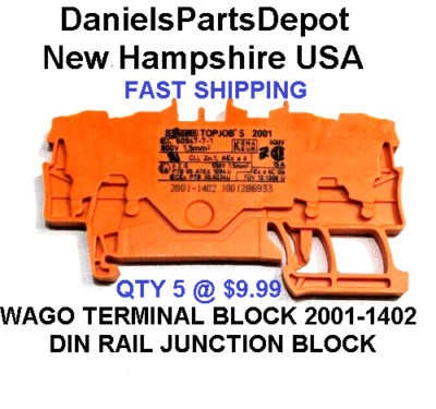 x5 WAGO TERMINAL BLOCK JUNCTION 2001-1402 4 POSITION ORANGE DIN RAIL CONNECTOR