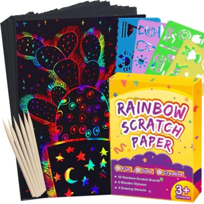 Rainbow Scratch Paper Art for Kids - 60 Pcs Magic Rainbow Scratch Paper Off S...