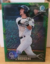 BRENDAN RODGERS /99 2016 Bowman Chrome Prospect Green Shimmer Rookie