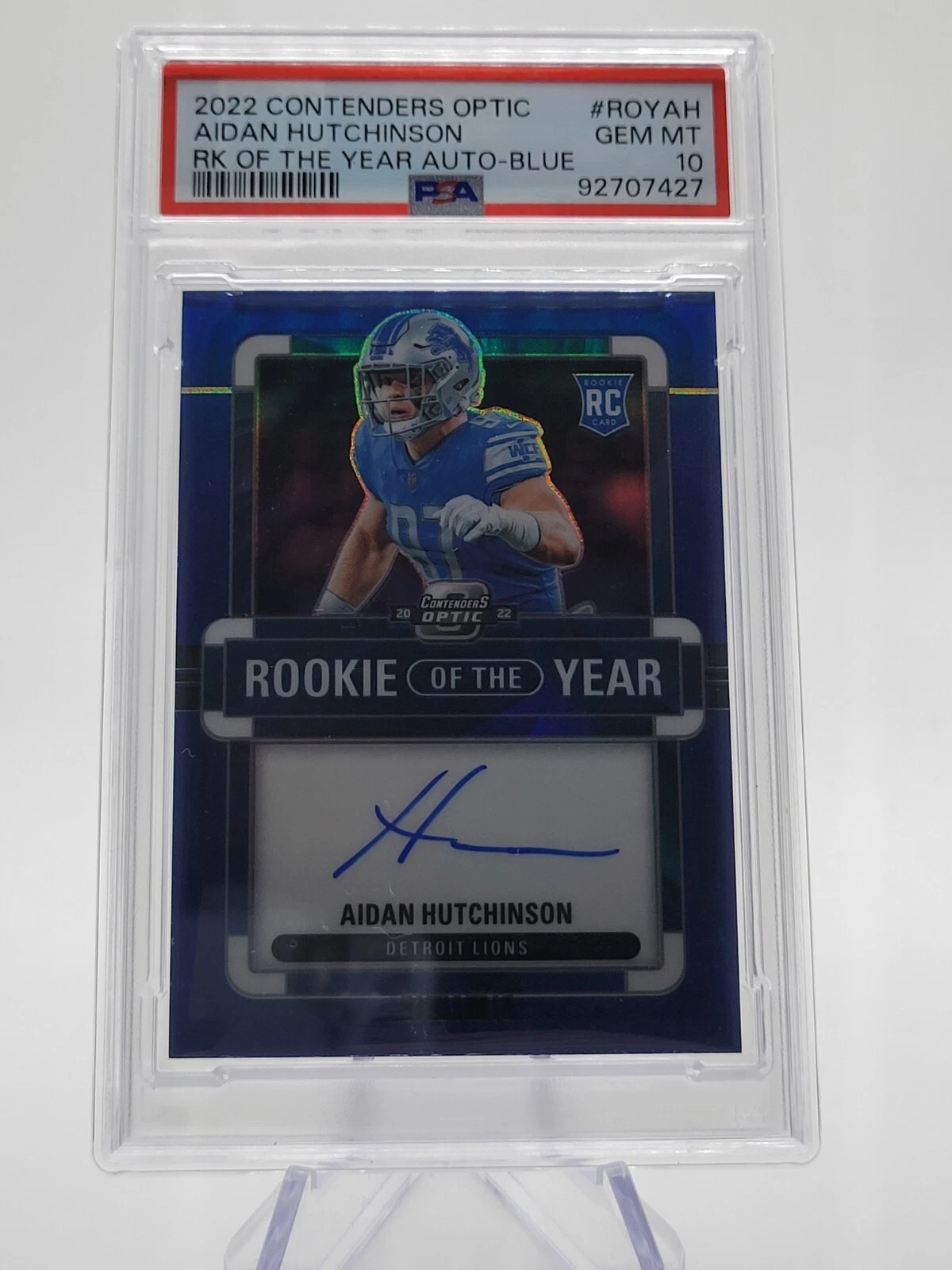 Aidan Hutchinson Panini Contenders Optic Rookie of the Year Contenders Autographs #ROYAH Blue