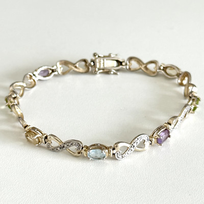 Ross Simons Sterlingsilber Vermeil Vintage Multi Stein Herz Infinity Armband
