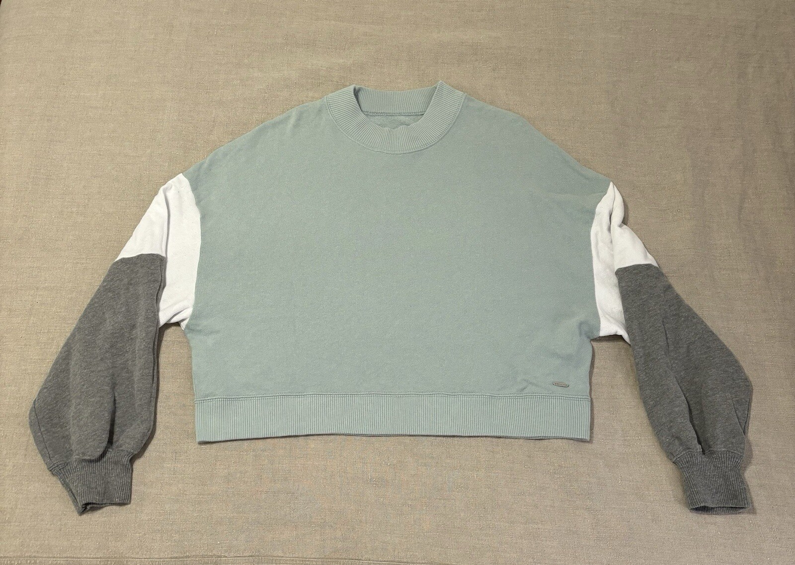 Hollister Crop Sweatshirt Block Colors Grey Cream Green Sz L Cotton