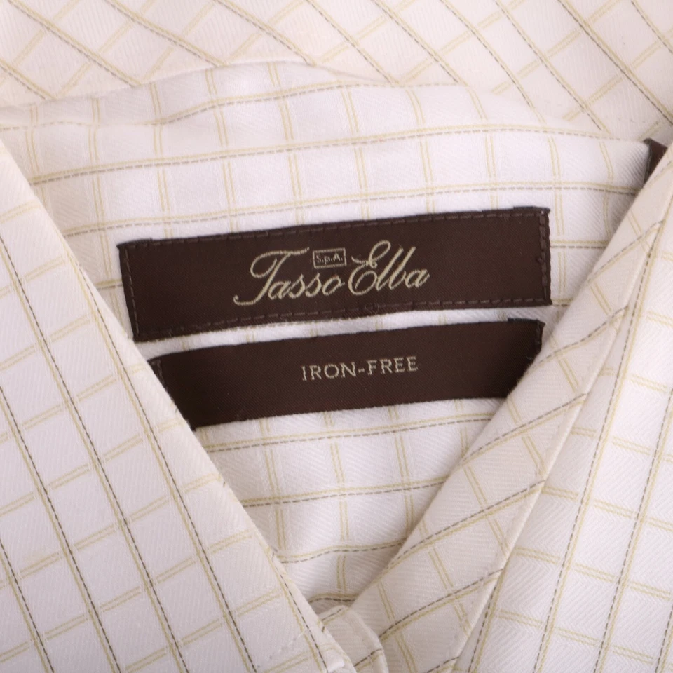 Tasso Elba Dress Shirt White Plaid Button Down Collar 16.5 34/35 Iron Free - Image 2 of 4