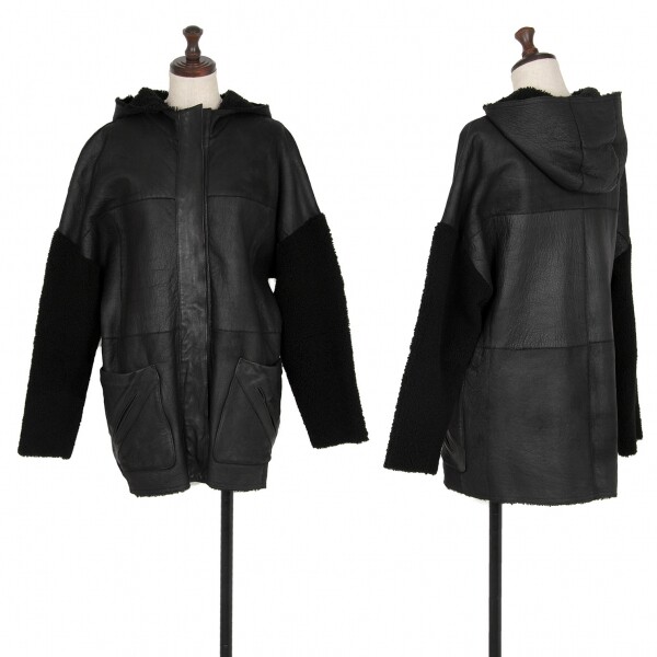 INES & MARECHAL Boa Switching Leather Hooded Jacket Size 36(K 