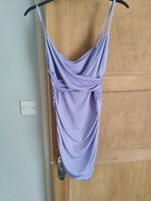 Zesoyne Mini Dress Bodycon Ruched Spaghetti Strap V-neck Light Purple - Large