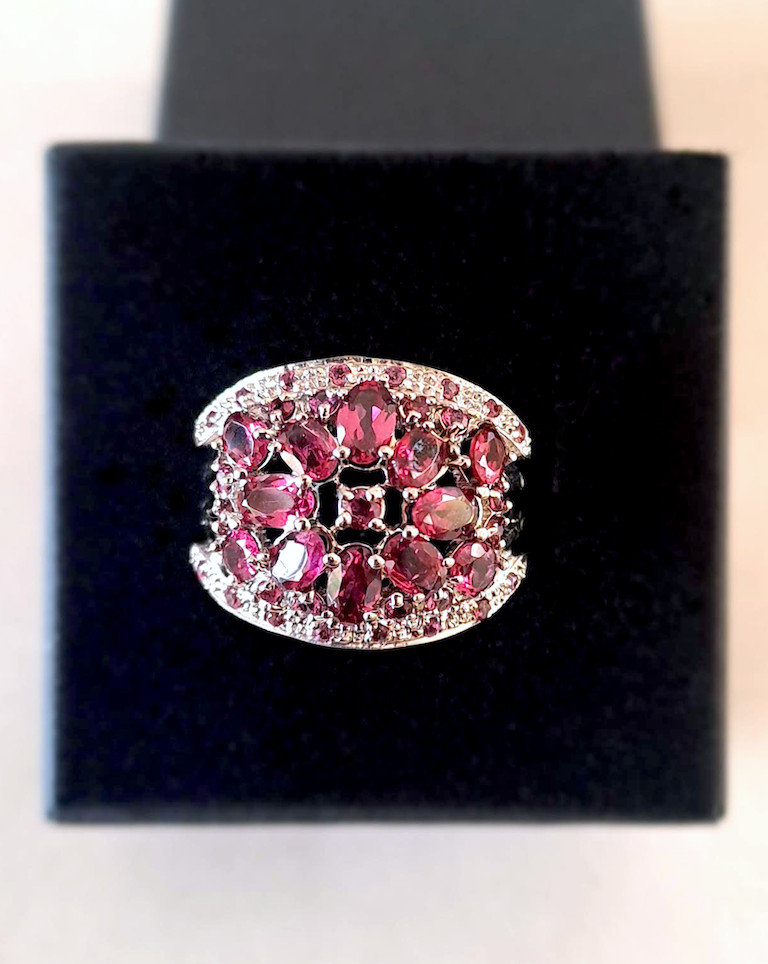 Bague bandeau grenat rhodolite argent 925 : un bijou anti-ternissement de taille 54
