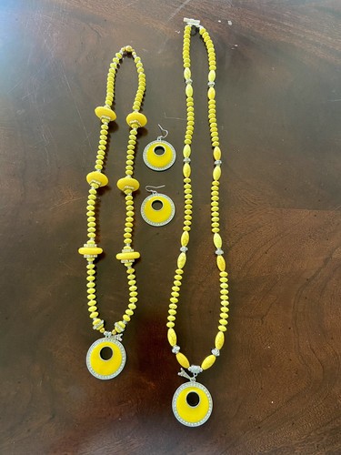 2 Yellow Howlite Natural Gemstone Necklaces with pendant and 1 pairs Earrings