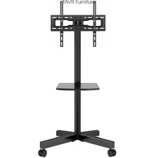 Carro de TV con ruedas ajustable en altura inclinable para TV de pantalla plana de 32 a 60 pulgadas, negro