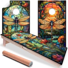 Colorful Dragonflies Art Cornhole Wraps Stickers Cornhole Skins Cornhole Wraps