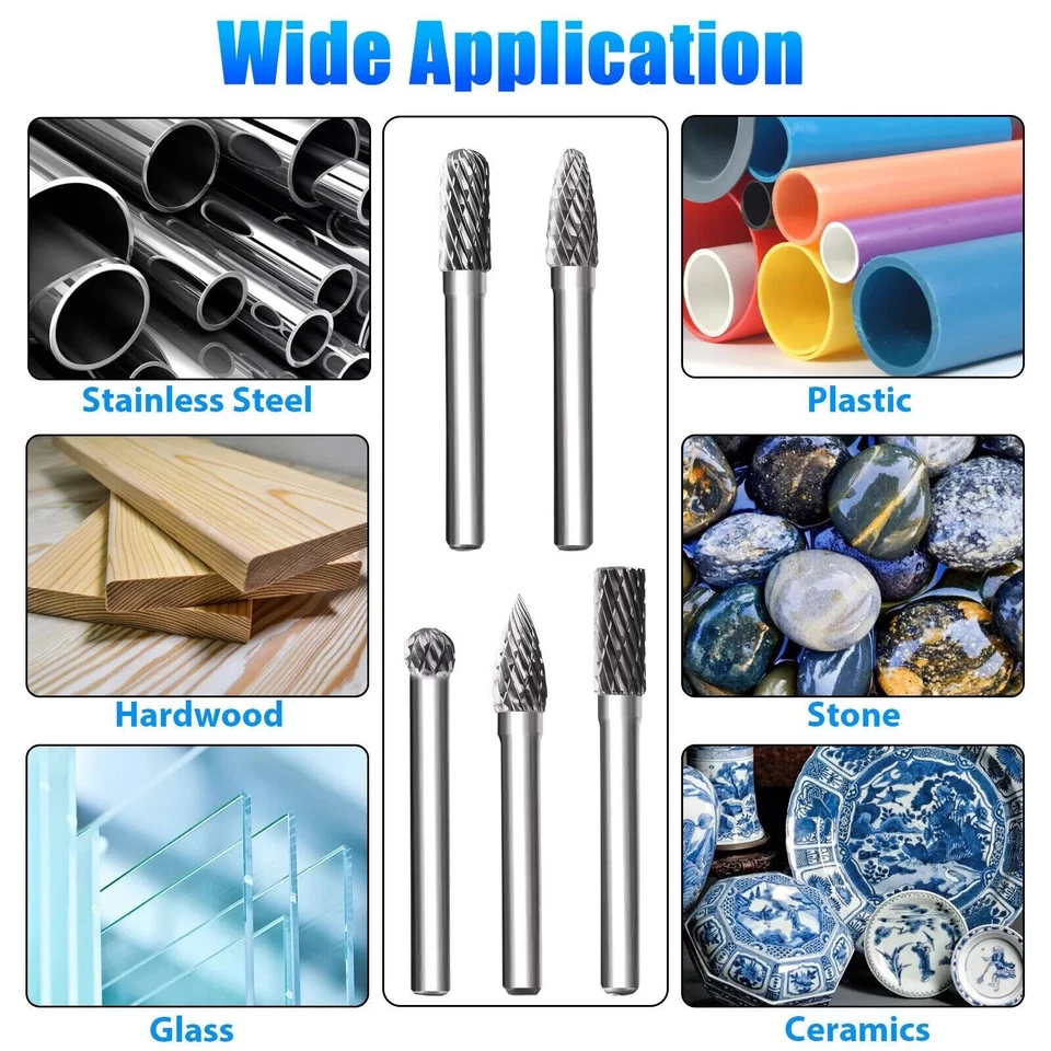 5x Tungsten Steel Carbide Rotary Burr Set 1/4inch Shank 8MM Head Die Grinder Bit - Image 3 of 4