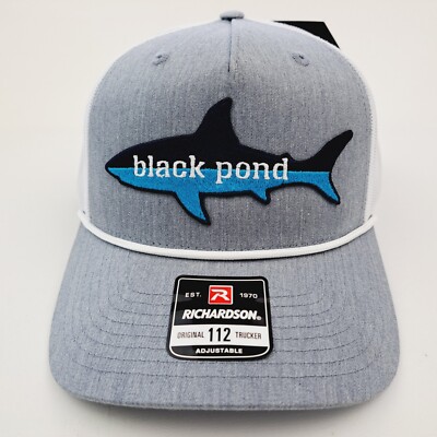 Retro Deep Sea Black Pond Shark Fishing Patch Mesh Snapback Richardson 112 Hat Black Pond Grouper Fishing Patch Mesh Snapback Richardson  main image 2