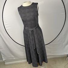 Calvin Klein Plaid Sleeveless Midi Dress Fit &Flare Round Neck Tie Belt WomenSz6