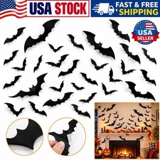 100 Pcs 3D Halloween Bat Wall Stickers, Black PVC Removable Decor