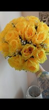 Yellow Artificial Rose Buds Bunch of 9, Silk Flowers, Realistic Faux Roses
