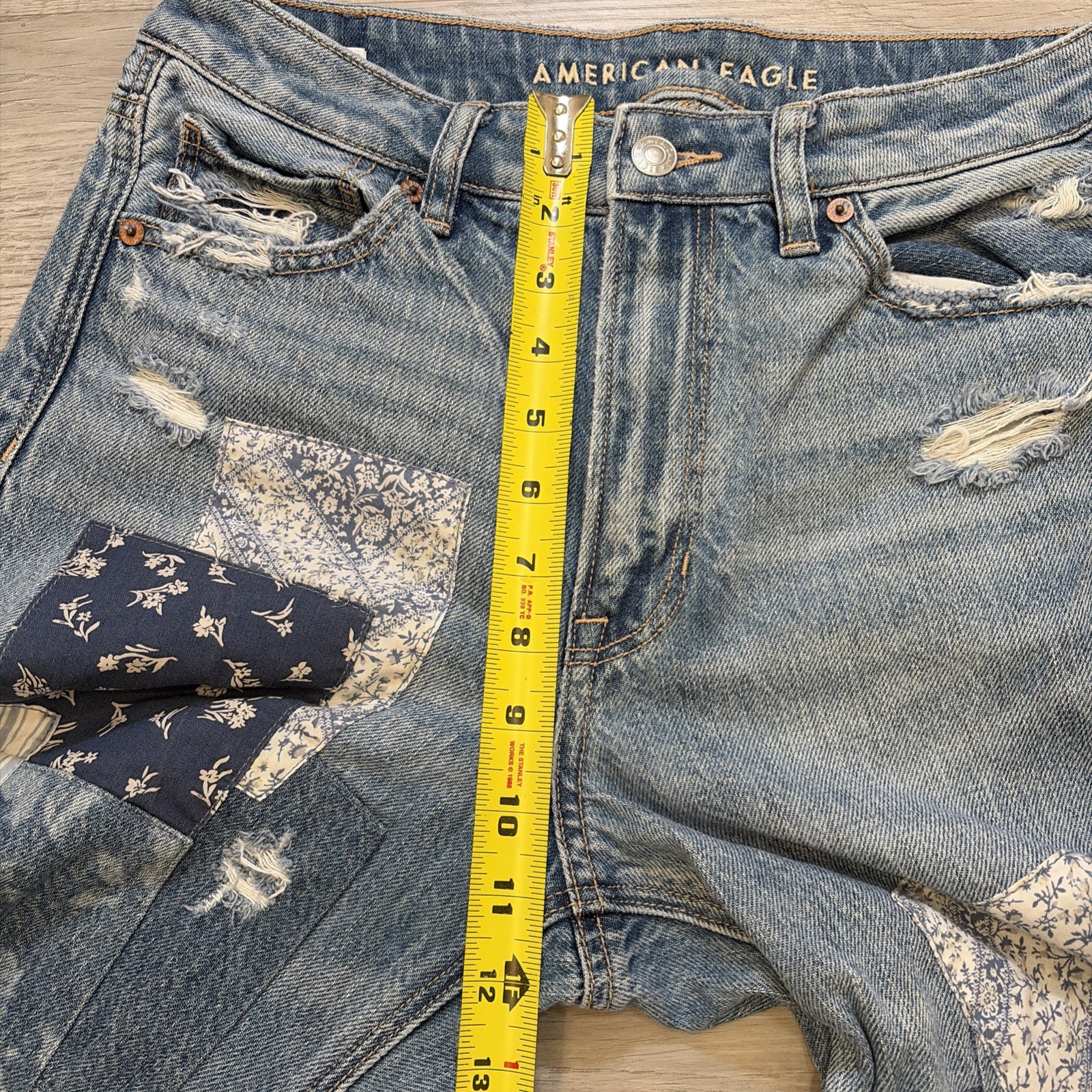 EUC American Eagle PATCHWORK Mom Straight JEANS S… - image 20