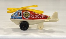 Vintage Toy Fire Dept Rescue 8 Helicopter Tin Japan-Propeller Spins When Pushed