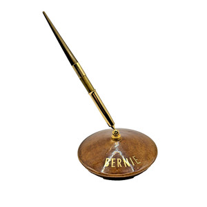 VTG Hand Made By Ruth Steinfeld St. Louis Single Pen Desk Set w/ Gold “Bernie”