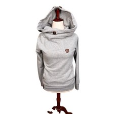 Naketano Signature Brave New Word cowl neck hoodie sweatshirt gray pockets sz M