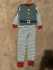 Mini Boden Elf Green White Stripe Snug Fit Pajamas 6Y 116cm Christmas Pjs
