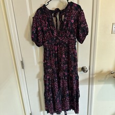 ULLA Johnson Amora Midi Dress in Midnight Floral 6 Ruffle Bow Back Tiered