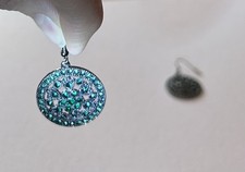 Antique Style Circular Drop Earrings with Filigree & Emerald-Coloured Decoration