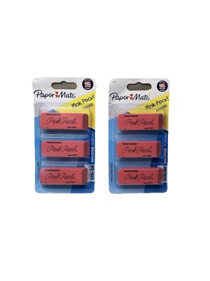 NEW Paper Mate 3 Large Pink Pearl Erasers Per Pack X 2 Packs = 6 Erasers