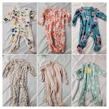 Baby Girls Footed Sleeper Lot Of 6 Size 3M Multicolor All Over Print Mix Brands