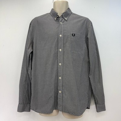 Fred Perry Hemd Größe L schwarz kariert Langarm Baumwolle Knopfleiste Mod Ska