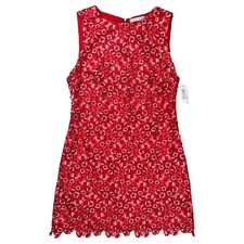 New Alice + Olivia Clyde Shift Dress Women Sz 4 Red Floral Embroidered Lace NWOT