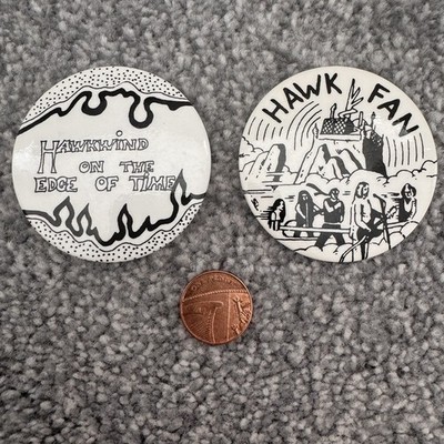 Vintage Hawk Fan Hawkwind On The Edge Of Time Pin Badge Button 1970s - Fan Made?