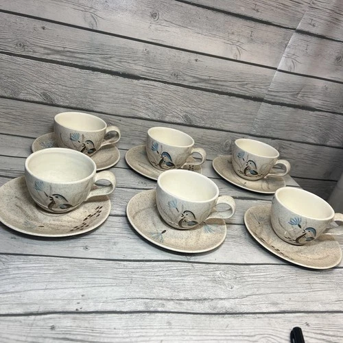 Vintage Red Wing Pottery Bob White Quail Coffee/Tea Cup & Saucer Sets--6 Sets